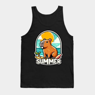 Cute summer capybara on the beach Tank Top